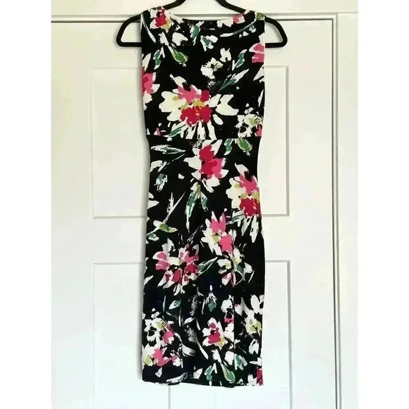 LRL Ralph Lauren Womens Sheath Dress Black Floral Draped V Neck Size 2 - Picture 6 of 6